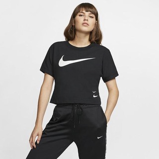 Top Nike Sportswear Swoosh Maneca Scurta Dama Negrii Albi | NBOJ-87214